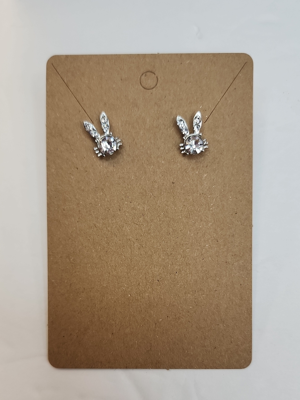 Silver Tone Bunny Stud Earrings Crystal Animal Jewelry